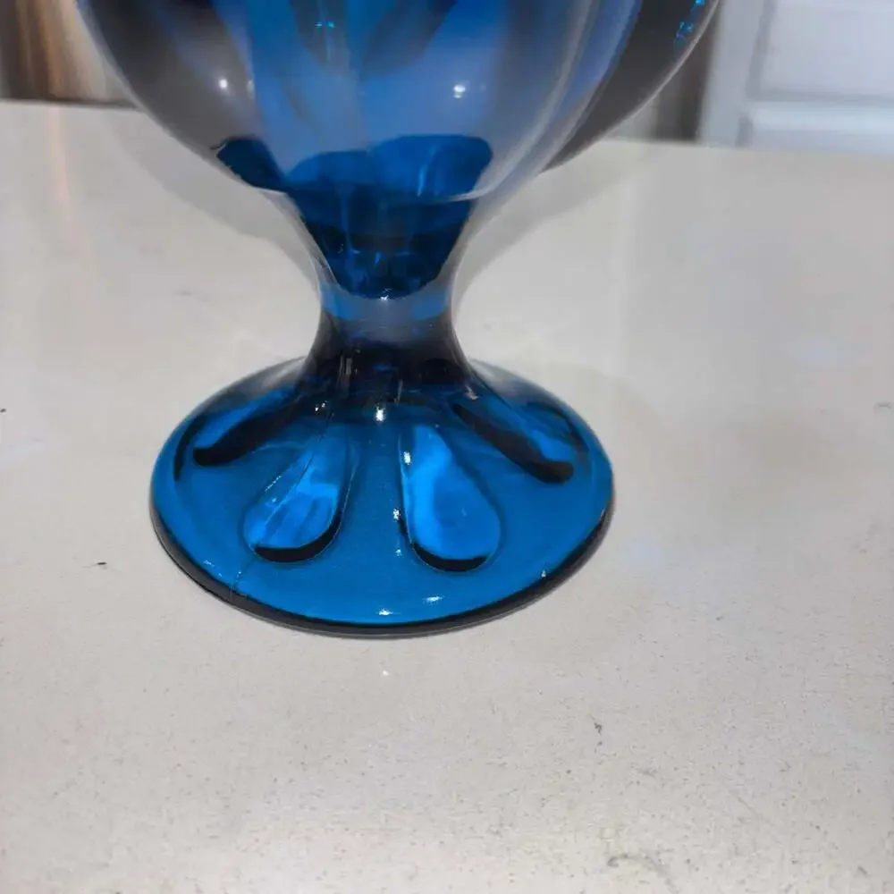 MCM Viking Glass Bluenique 21” Swung Vase Epic 6 Petal Footed Pedestal Excellen